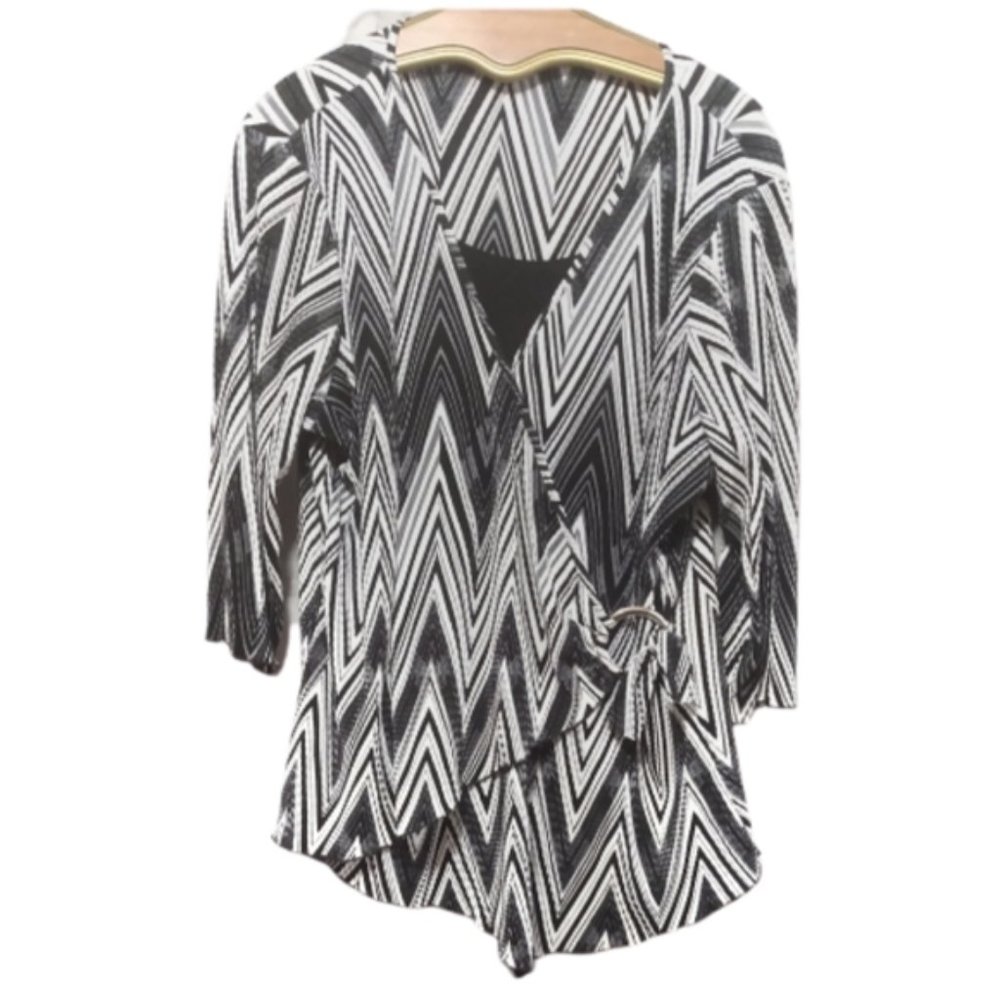 Brittany Black Black & White Accordian Blouse 1X